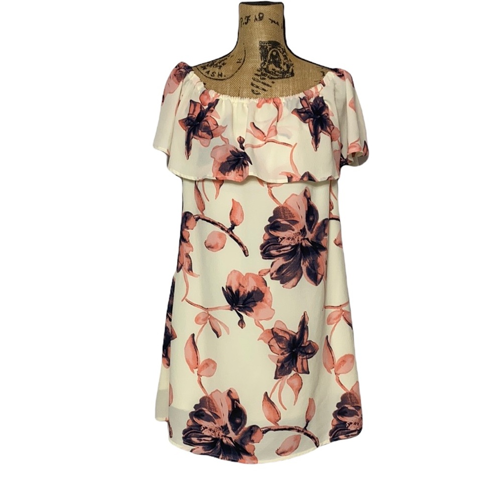 Floral off the Shoulder Ruffle Tunic Top M